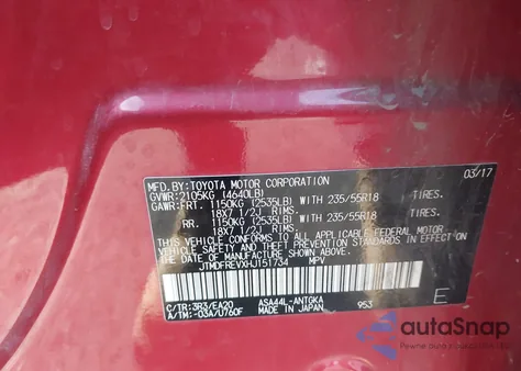 2017 Toyota Rav4 Limited из США, поврежденный, VIN JTMDFREVXHJ151734